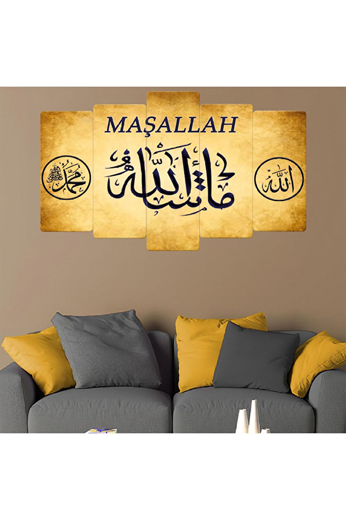 5 Parça Mdf Arapça Maşallah Dini Tablo