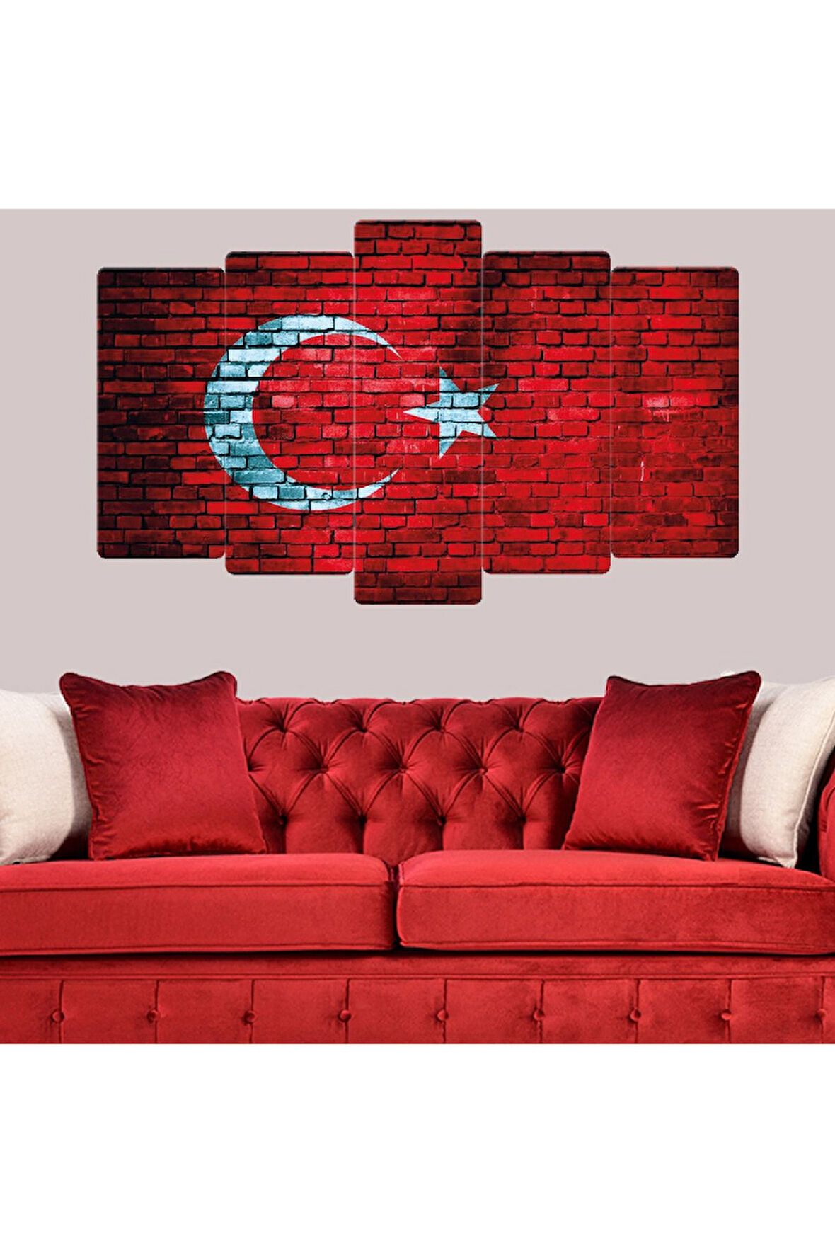 Zevahir 5 Parça Mdf Tuğla Desenli Türk Bayrağı Tablosu