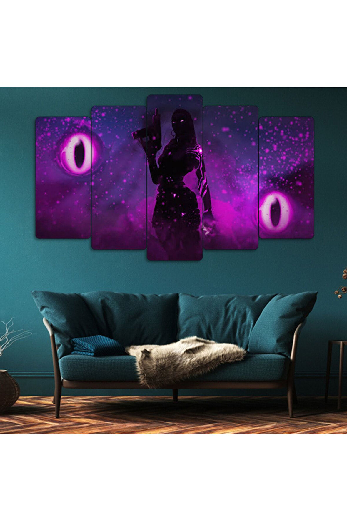 Zevahir 5 Parça Mdf Mor Siyah Göz Modern Tablo