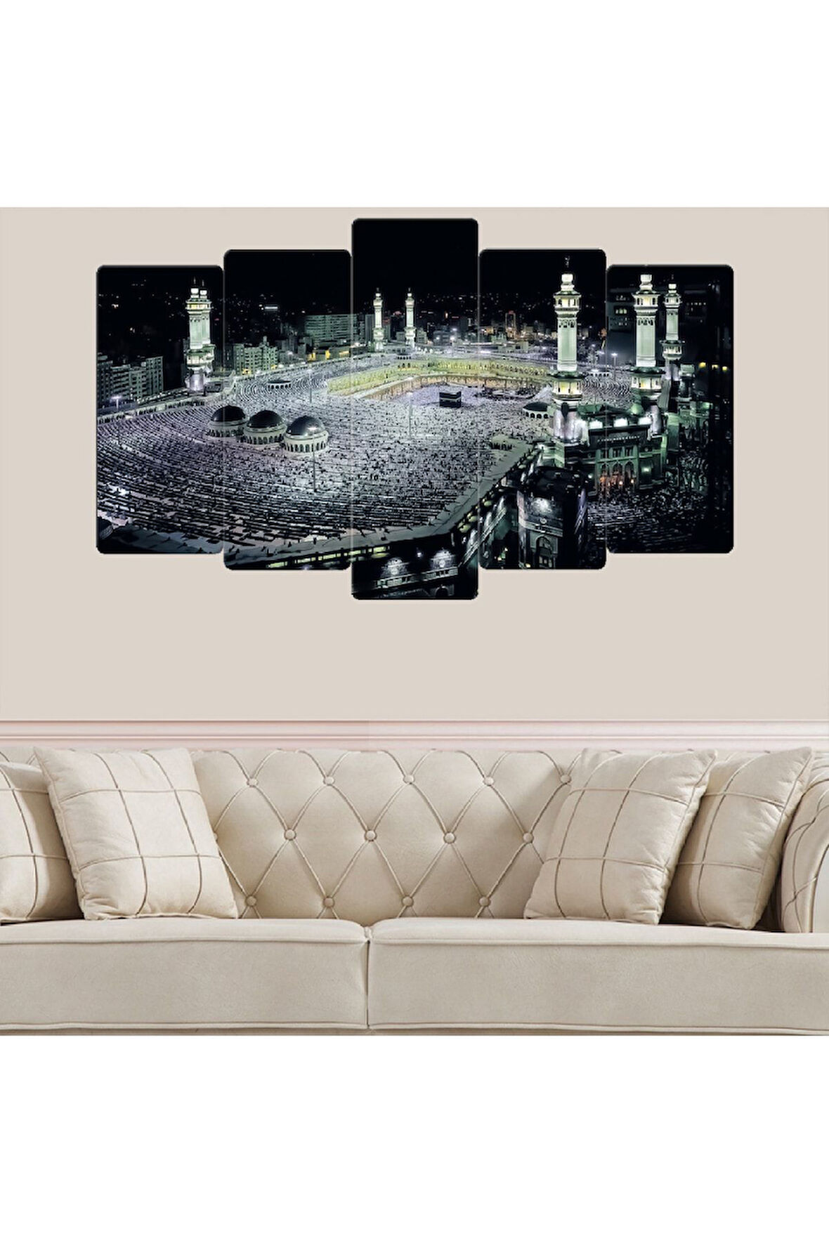 Zevahir 5 Parça Mdf Gece Görünüm Kabe Dini Tablo