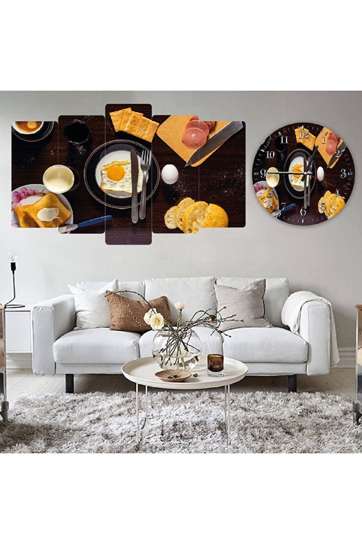 Zevahir 5 Parça Mdf Kahvaltı Tablo Ve Mdf Saat Kombin
