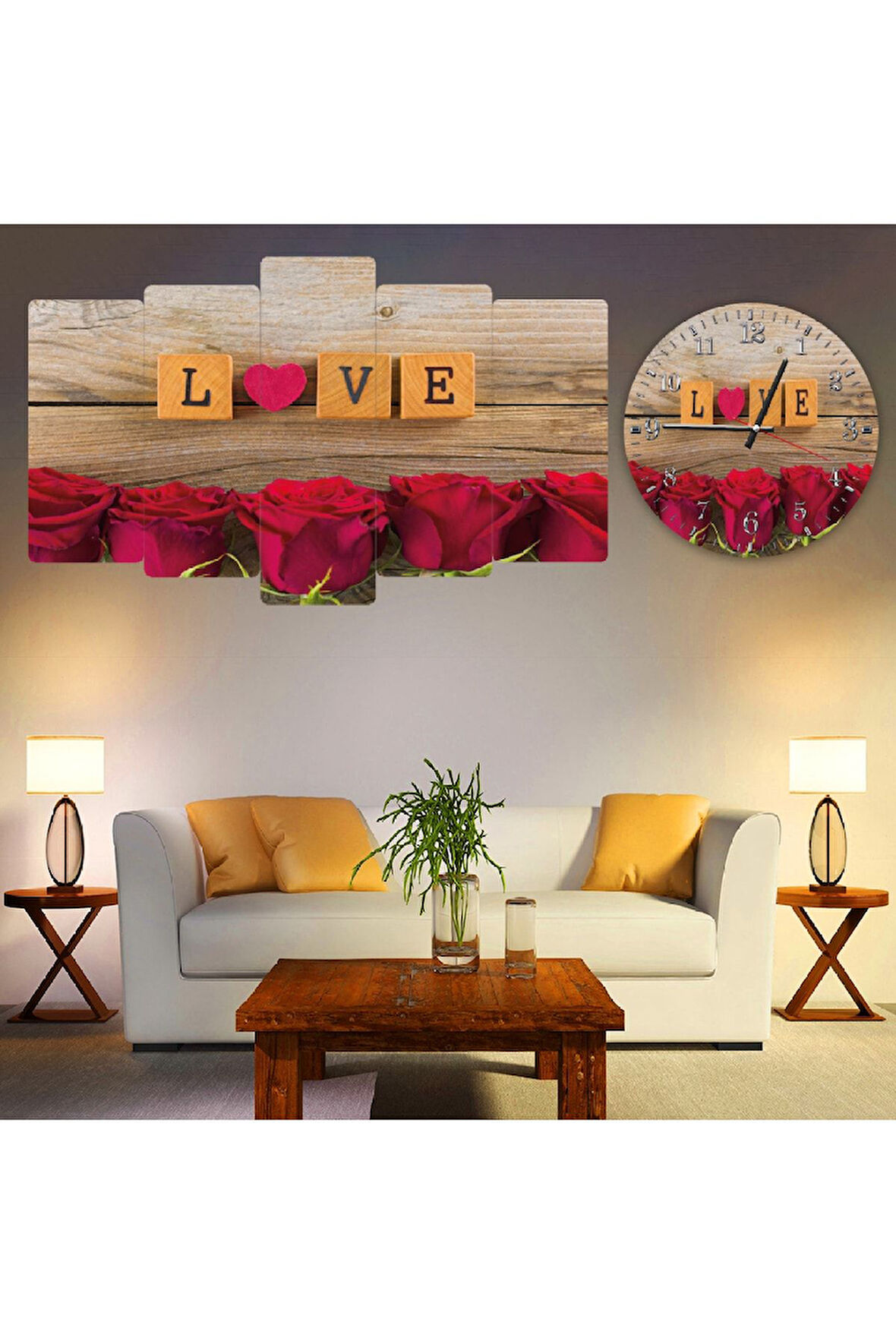 Zevahir 5 Parça Mdf Love Tablo Ve Mdf Saat Kombin