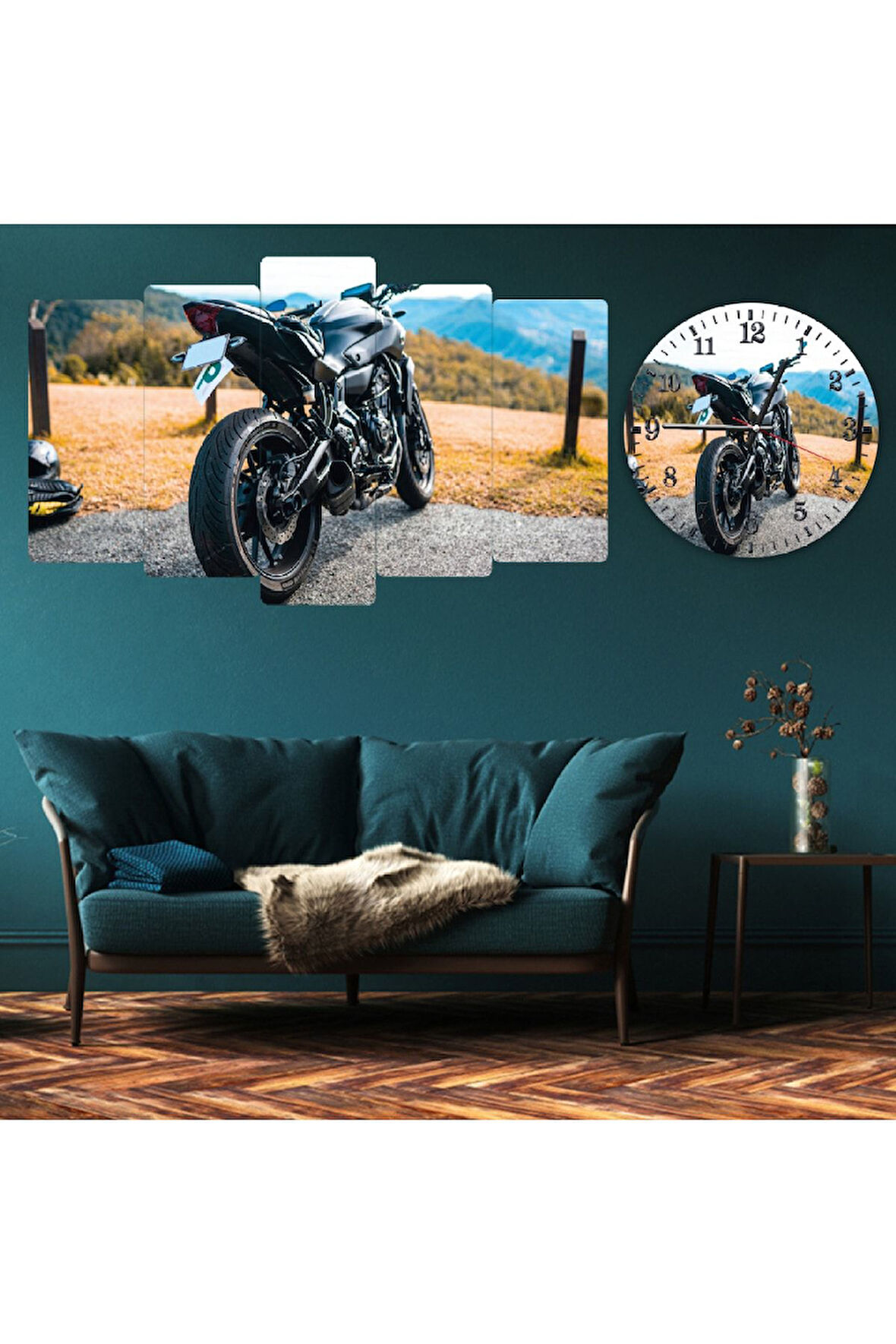 5 Parça Mdf Motorsikler Tablo Ve Mdf Saat Kombin