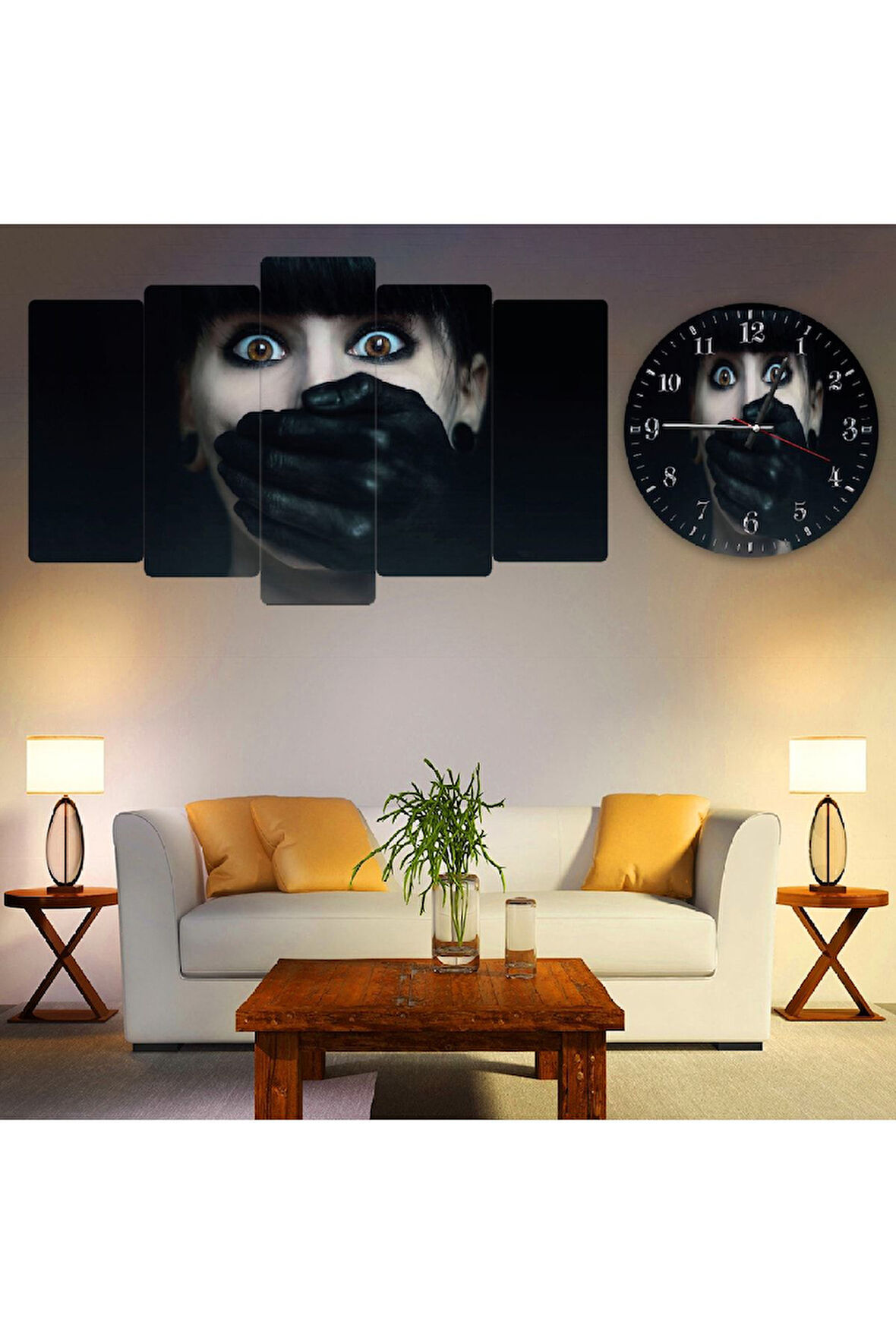 Zevahir 5 Parça Mdf Susan Kadın Modern Tablo Ve Mdf Saat Kombin