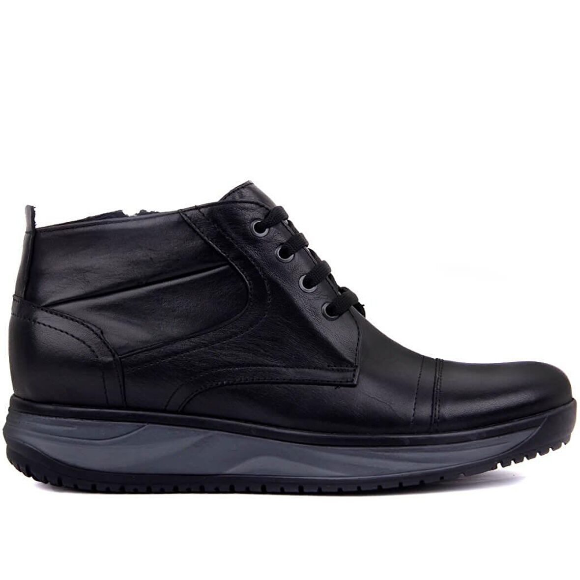 Sail Laker's Küt Burun Orta Topuk Fermuarlı Soğuk Havaya Dayanıklı Günlük Siyah Klasik Bot Deri