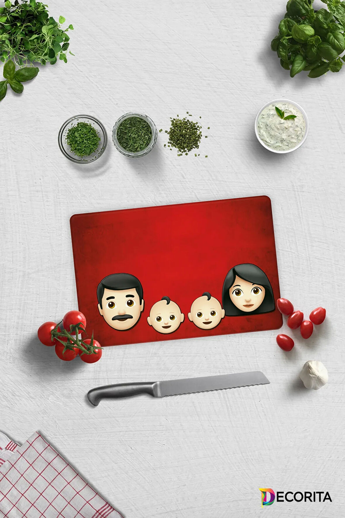 Cam Kesme Tahtası - Cam Kesme Tablası | Emoji Ailesi Anne & Baba & Çocuklar | 20cm x 30cm