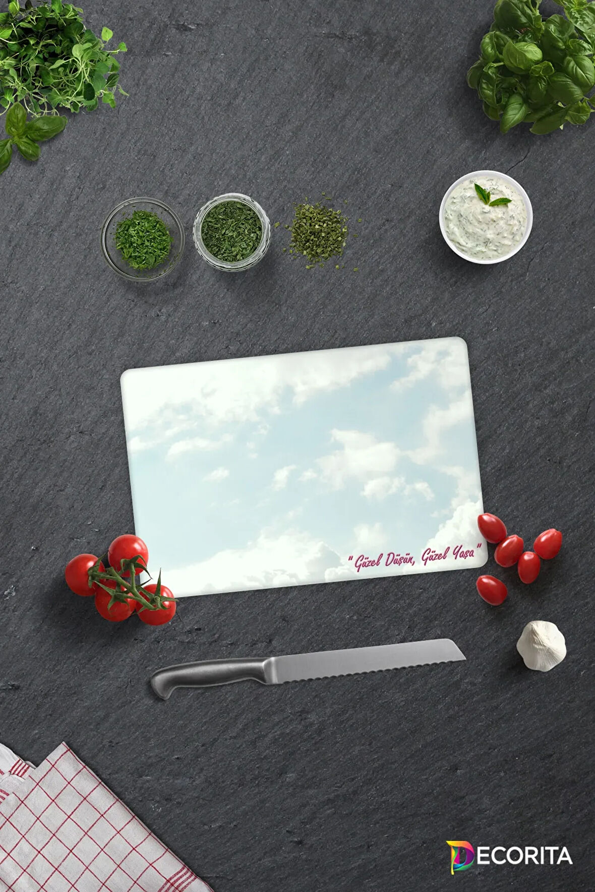 Cam Kesme Tahtası - Cam Kesme Tablası | Güzel Düşün Güzel Yaşa Temalı | 20cm x 30cm