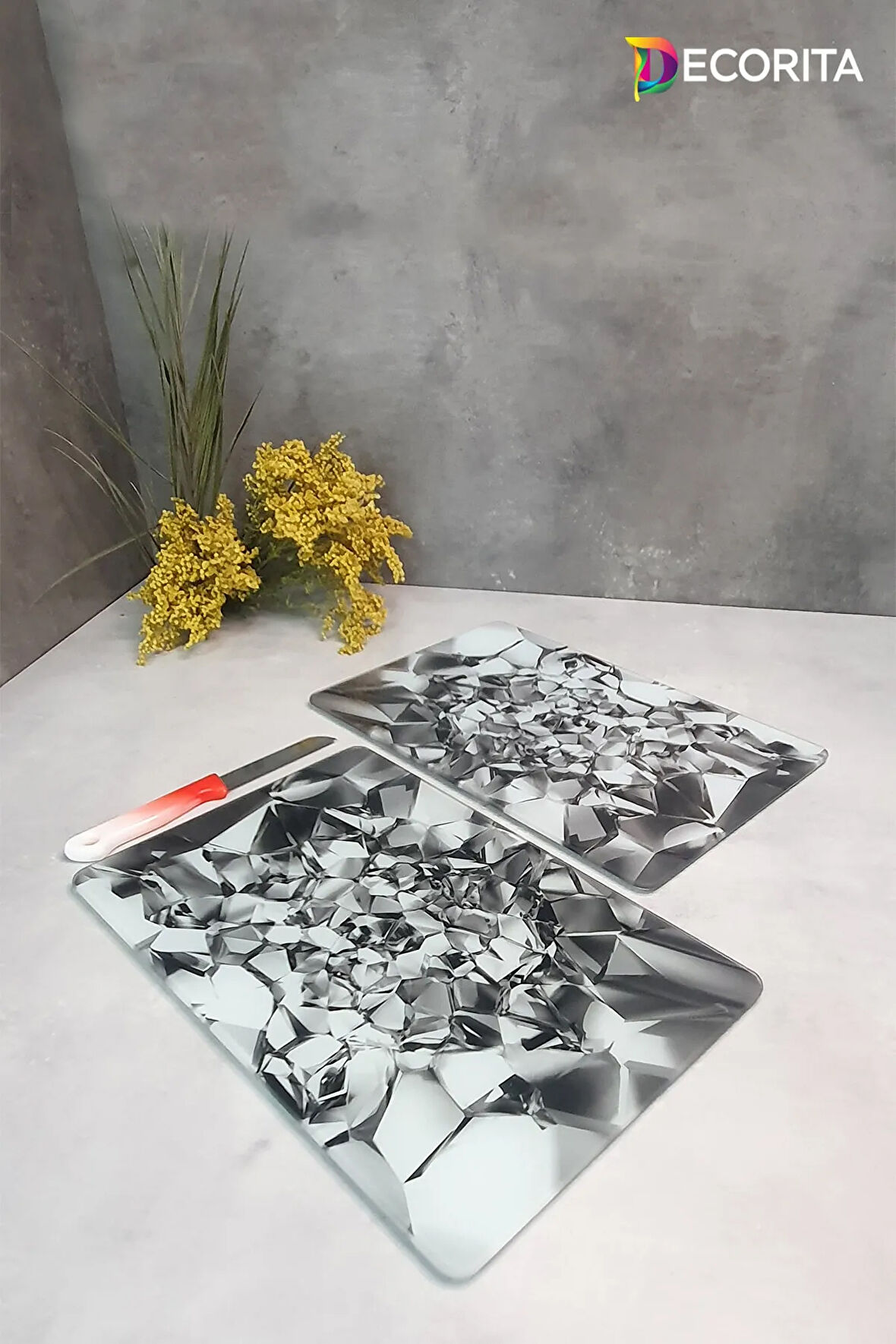 Cam Kesme Tahtası - Cam Kesme Tablası | 2'li Takım | Gümüş Kristal | 20cm x 30cm