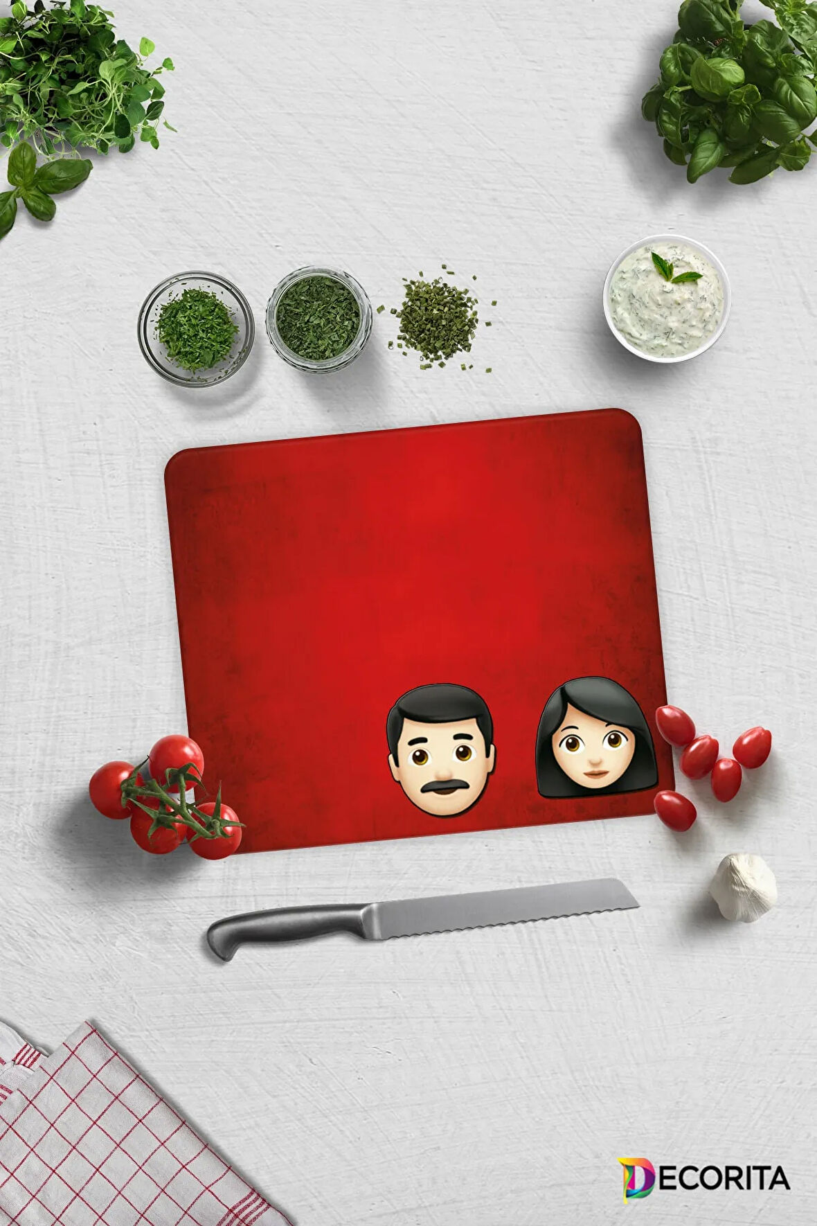 Cam Kesme Tahtası - Cam Kesme Tablası | Emoji Ailesi | Anne & Baba & Çocuk | 29cm x 34cm