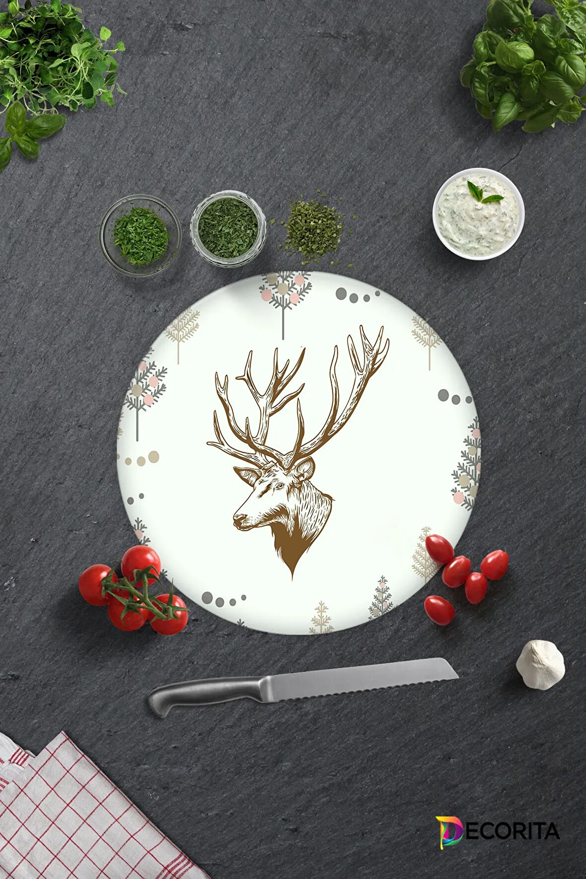 Cam Kesme Tahtası - Cam Kesme Tablası | Cervus Deer | Çap32cm