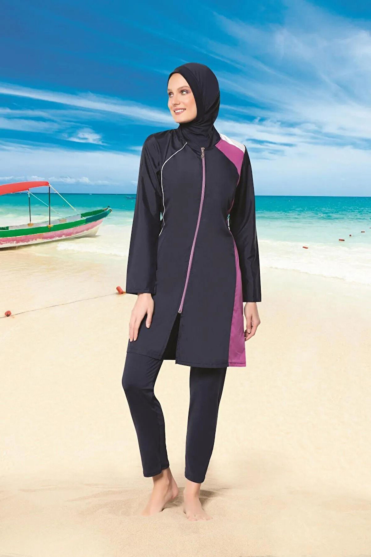 Ruko Maio 22143 Kadın Paraşüt Tesettür Mayo İndigo 2 Tam Tesettür