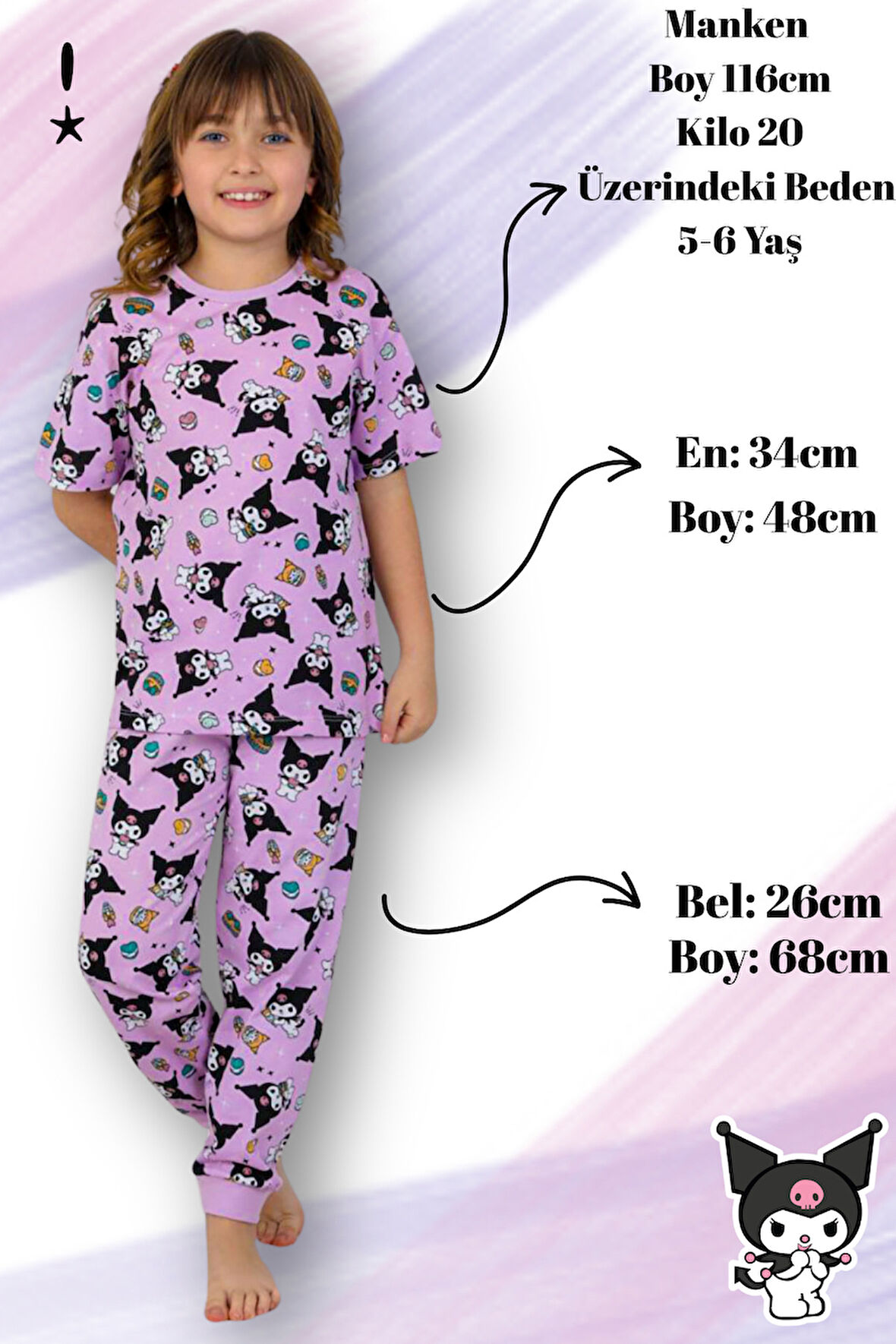 Desenli Kız Çocuk Kısa Kollu Pijama Takımı