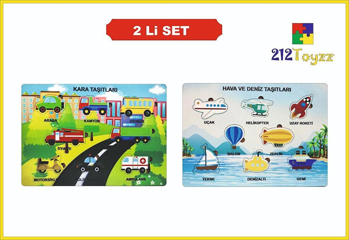 Hava Kara Taşıtları Sök Tak Puzzle 2li Set Eğitici Oyuncak