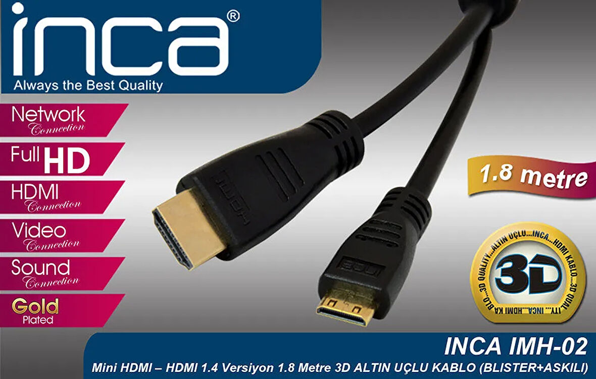 IMH2 HDMI KABLO 1.8 METRE ALTIN UÇ