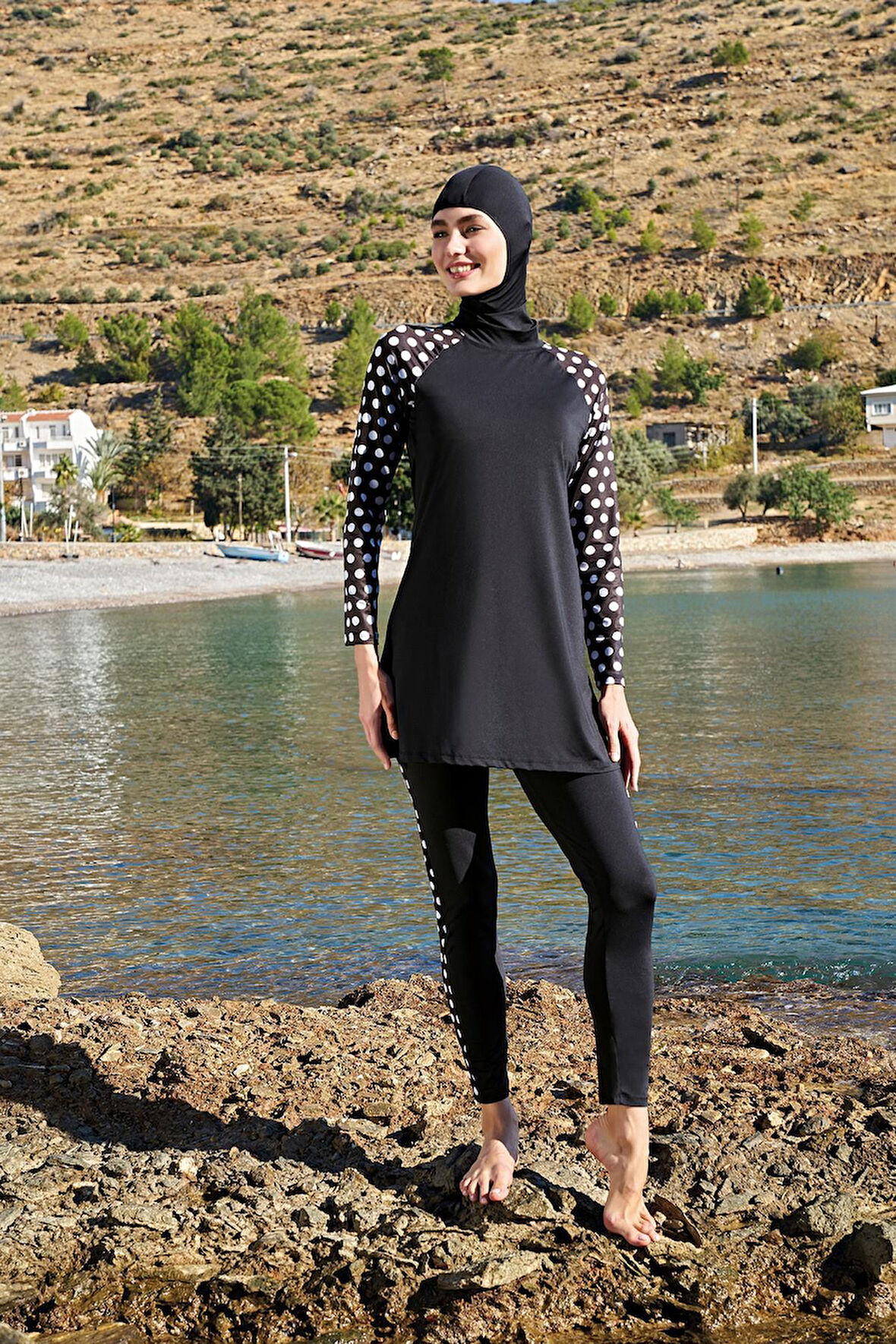 23108 Kadın Reglan Kol Micro Kumaş Tam Tesettür Mayo
