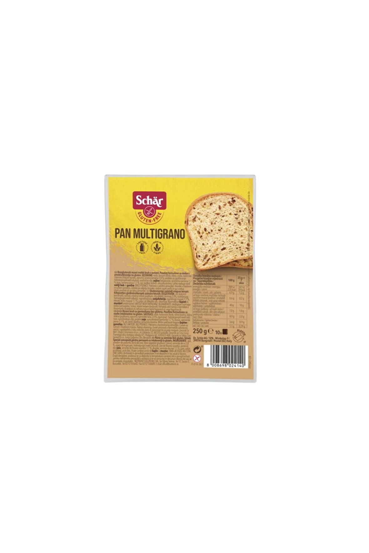 Schar Pan Multigrano 250 g Glutensiz Ketenli Ayçekirdekli Ekmek  8 Adet