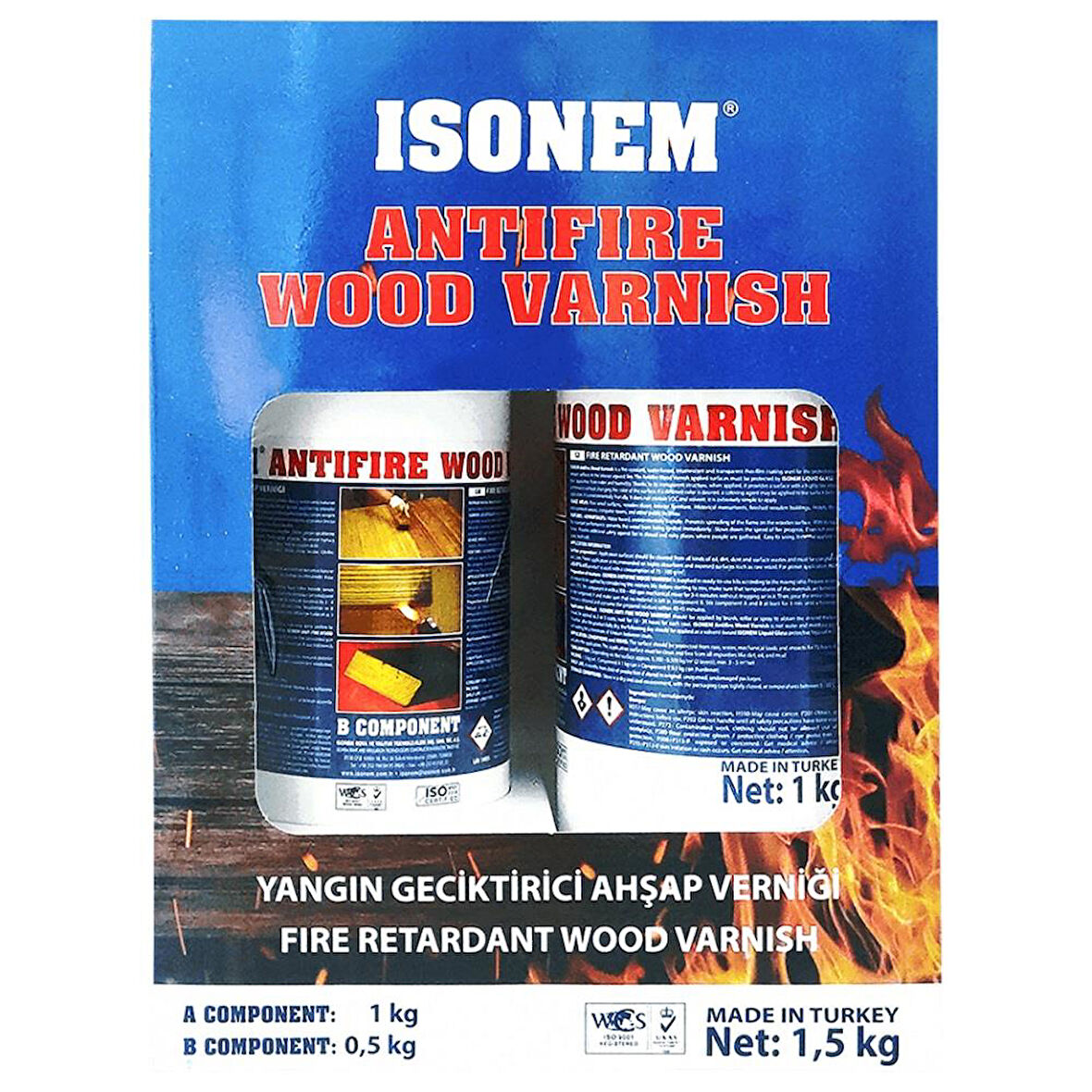 İsonem AntiFire Wood Varnish Yangın Geciktirici Ahşap Verniği 1.5 Kg