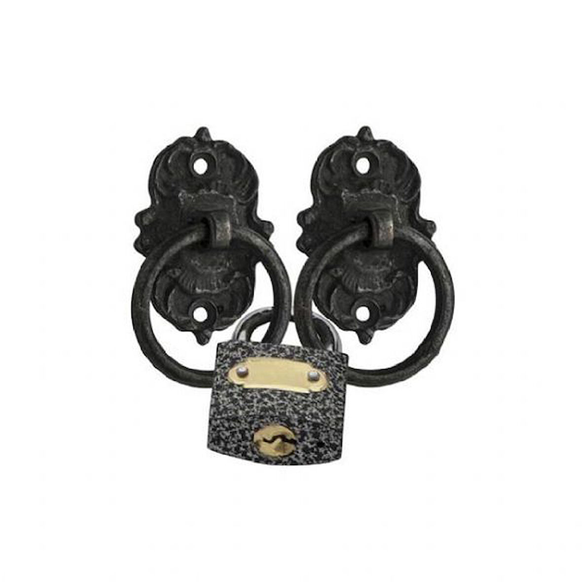 Prinç döküm antik siyah rustik eskitme, ferforje tipi osmanlı tarzı kapı için emniyet halkası mandal kilit HFT03017