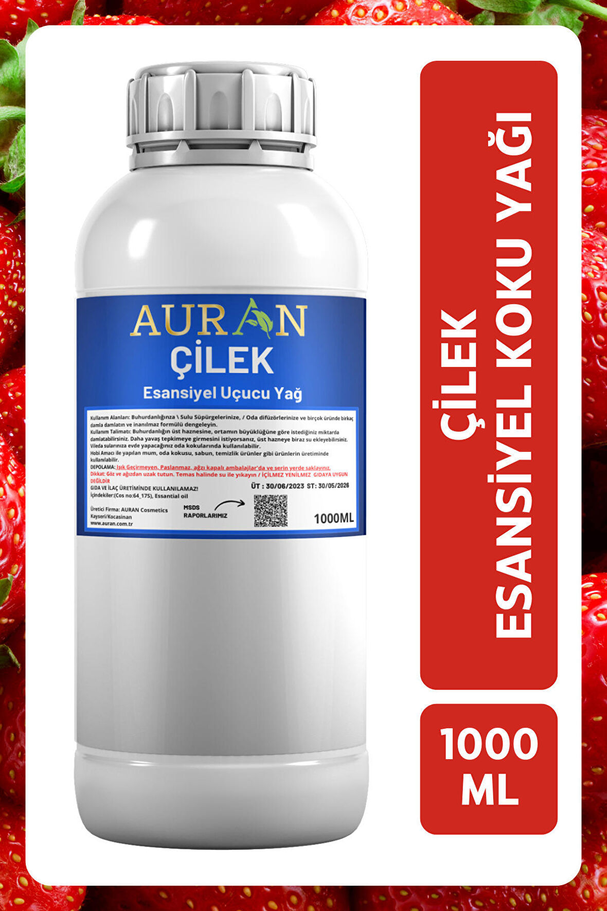 Çilek Esansiyel Uçucu Yağ Esans Koku Yağı Hobi Esans Mum Sabun Oda Kokusu 1000ml