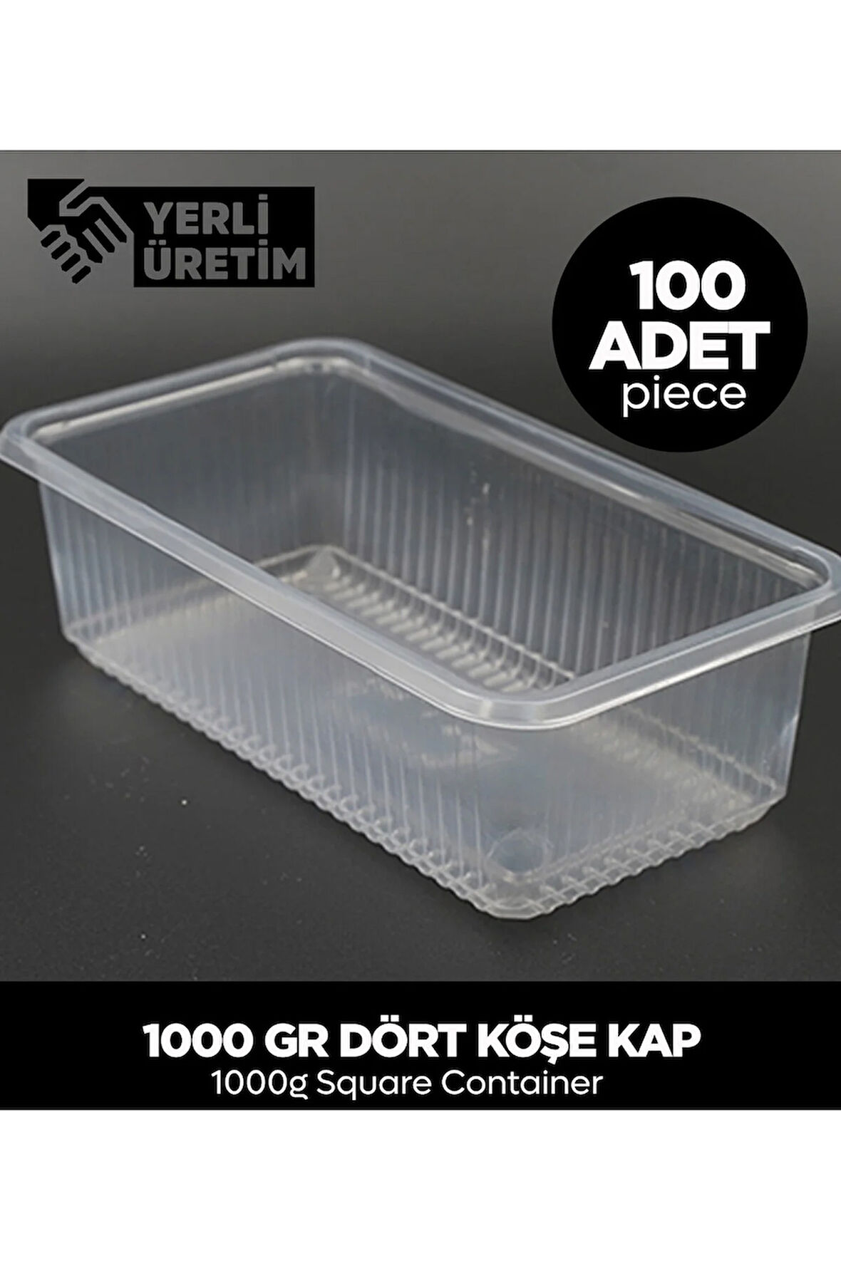1000 Gr Dört Köşe Kap 100 Adet