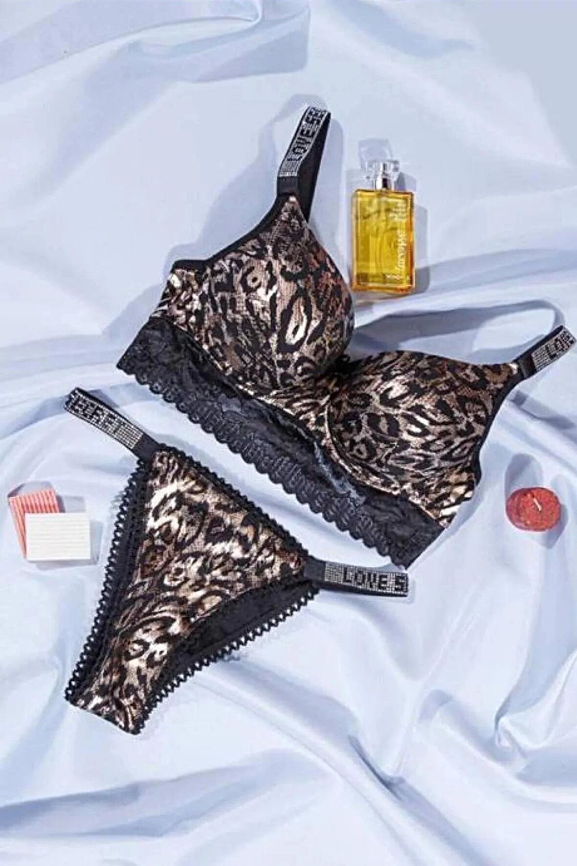 Tılsım Lingerie Love Secret Taşlı Leopar Desenli Dolgulu Sütyen Takımı