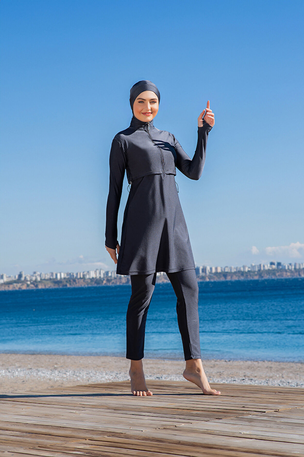 RUKOMAYO GRİ CROP MODEL LYCRA ( SU İTİCİ VE ÇABUK KURUYAN ) KUMAŞ TESETTÜR MAYO