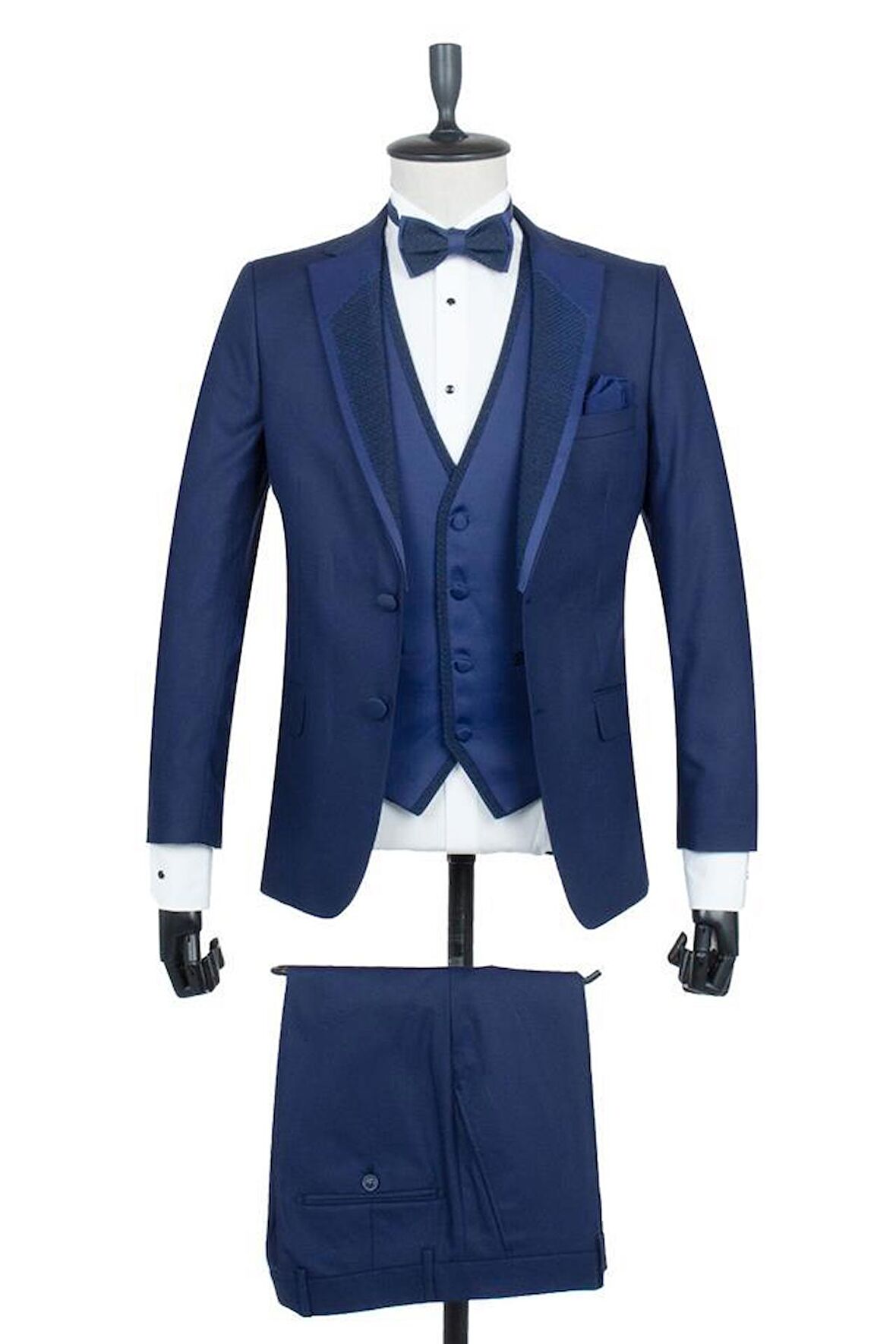 Gabardin Mono Yaka Astarlı Yelekli 6 Drop Slim Fit Dar Kesim Smokin Damatlık 1001195166 Lacivert