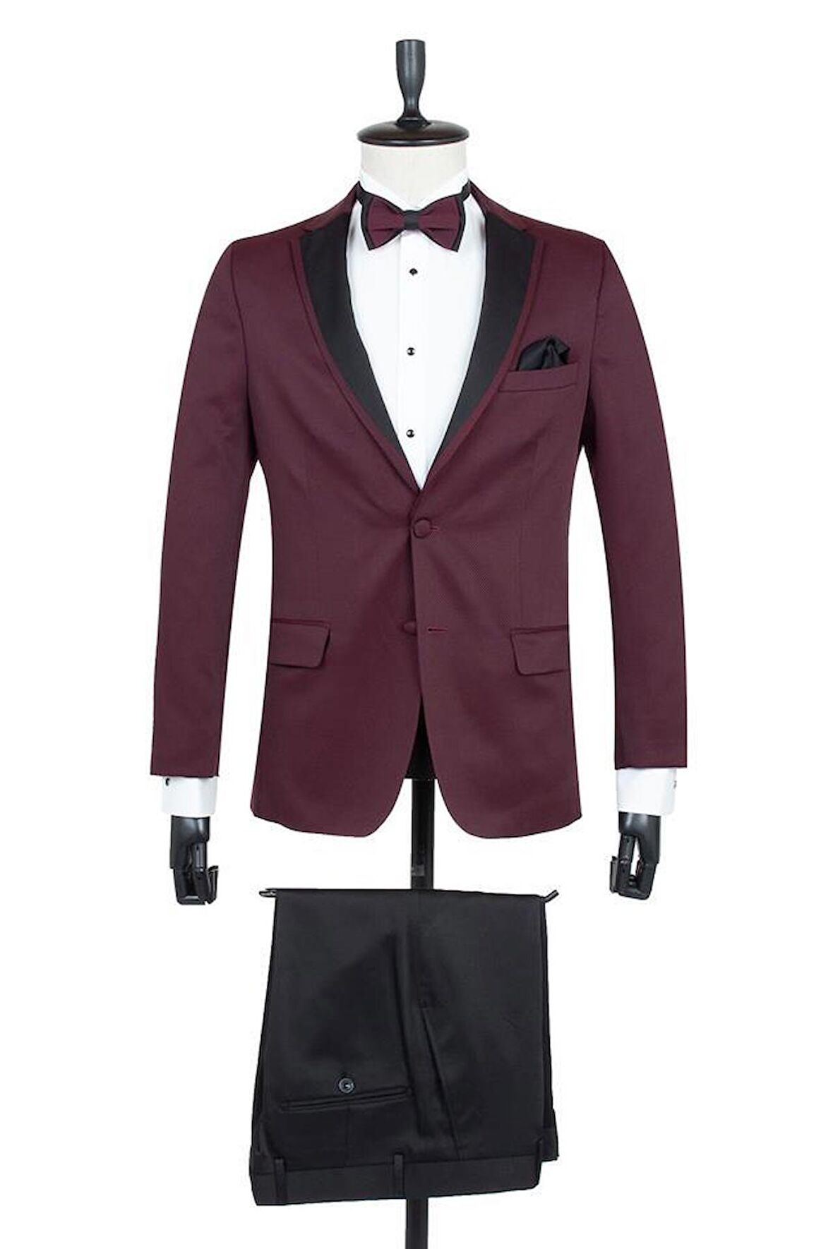 Desenli Armürlü Mono Yaka Astarlı 6 Drop Slim Fit Dar Kesim Smokin Damatlık 1001195190 Bordo