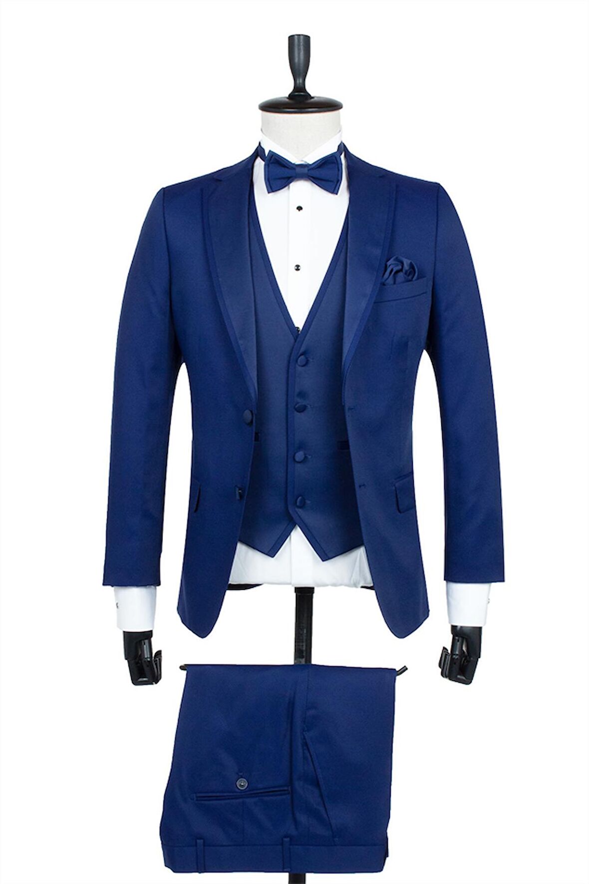 Desenli Armürlü Mono Yaka Astarlı Yelekli 6 Drop Slim Fit Dar Kesim Smokin Damatlık 1001195219 Lacivert