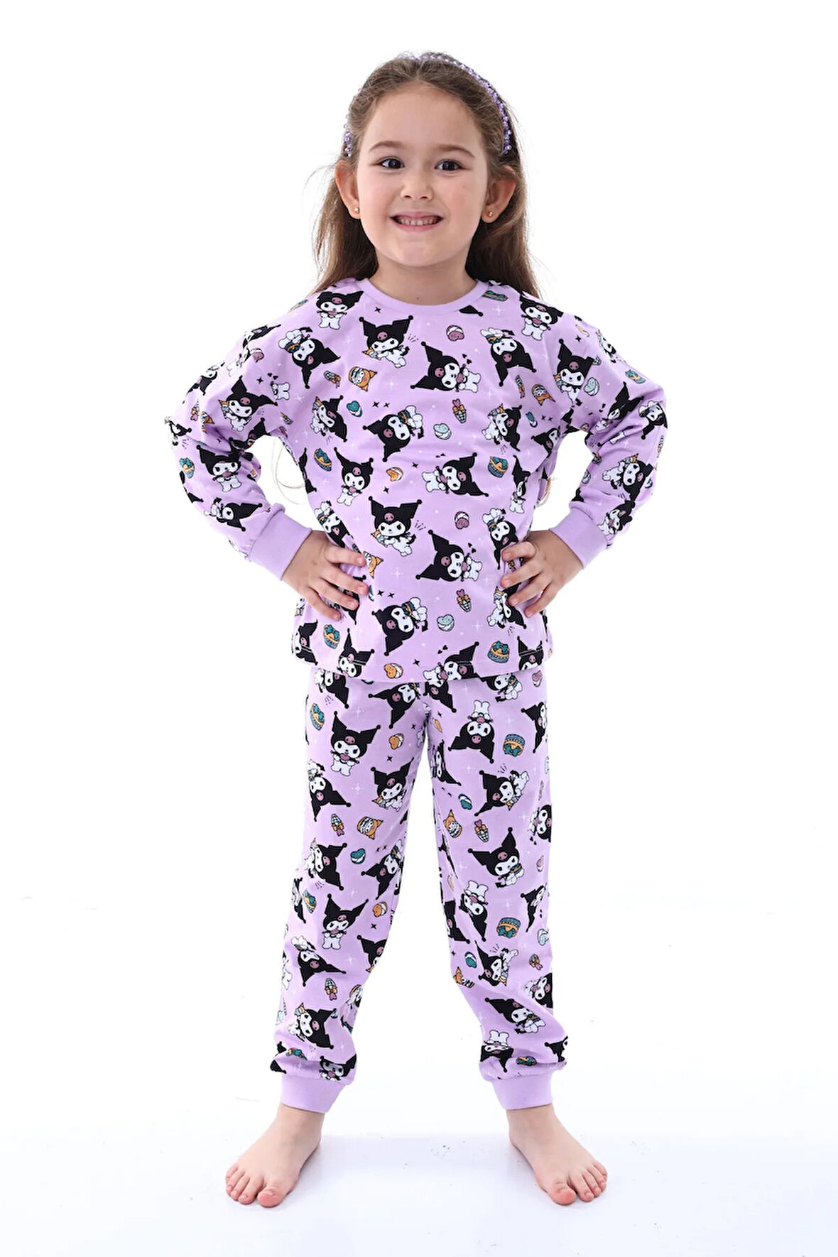Kuromi Desenli Kız Çocuk Pijama Takımı Lila 3-8 Yaş