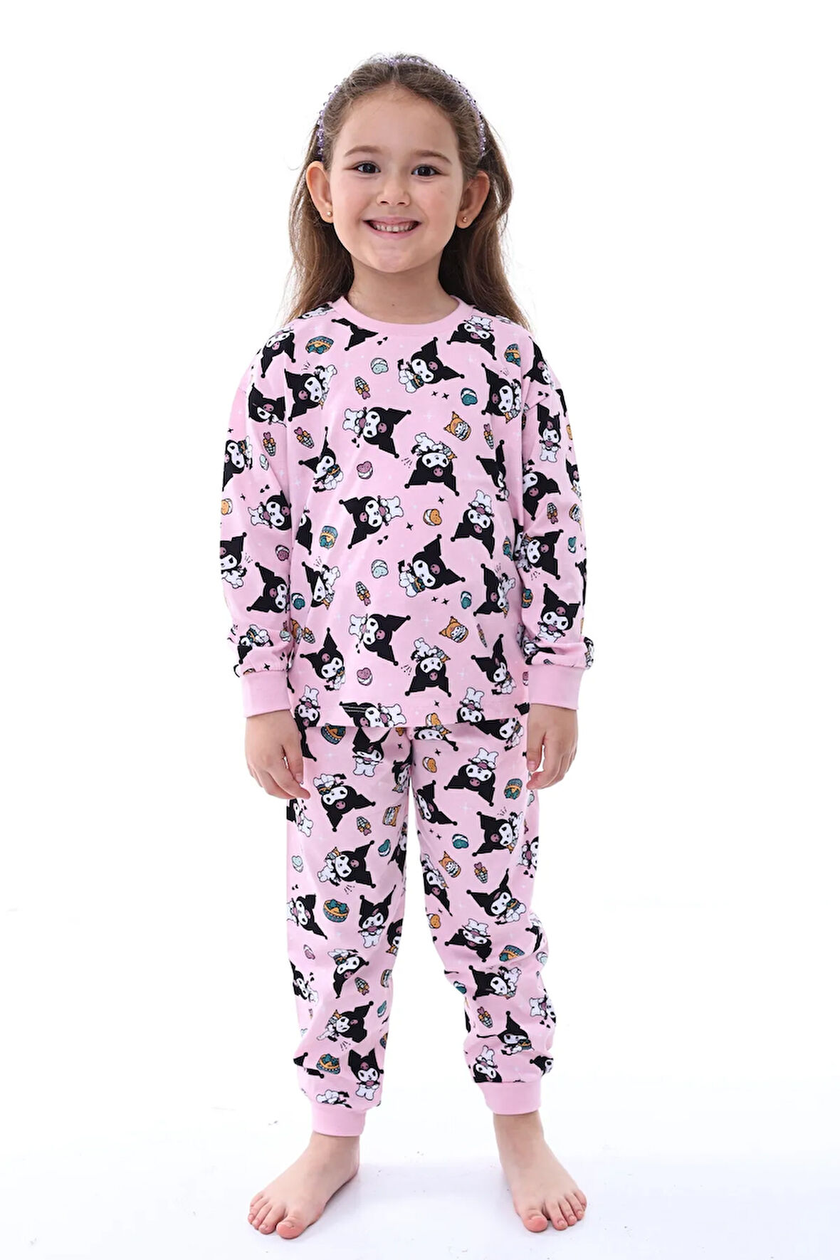 Kuromi Desenli Kız Çocuk Pijama Takımı Lila 3-8 Yaş