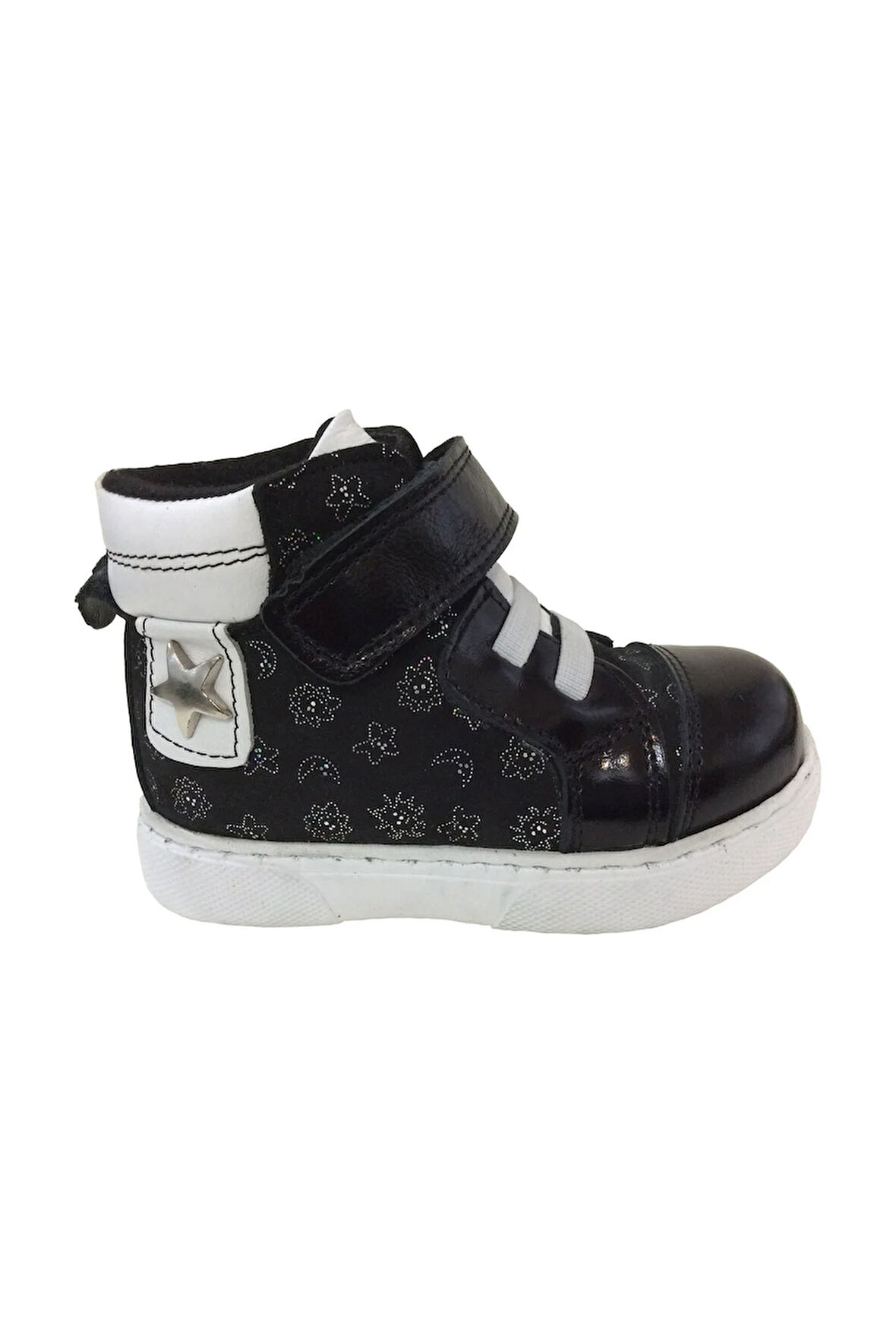 OrtopedikAL 1001 Ridente Siyah Baskılı Bebe Kız Çocuk Bot % 100 DERİ Lastik Ve Cırtlı