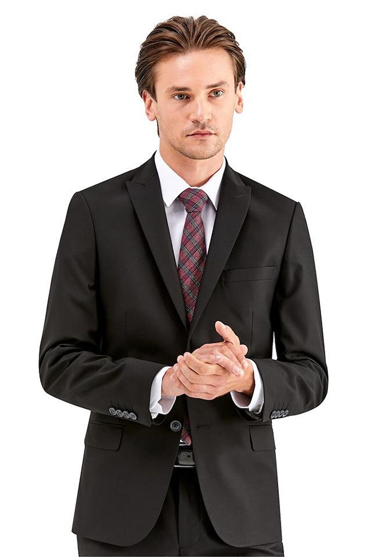 Gabardin Kırlangıç Yaka Astarlı 6 Drop Slim Fit Dar Kesim Takım Elbise 1001225011 Siyah
