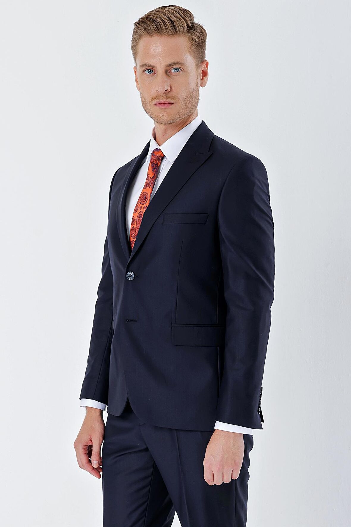 Gabardin Kırlangıç Yaka Astarlı 6 Drop Slim Fit Dar Kesim Basic Takım Elbise 1001235011 Lacivert