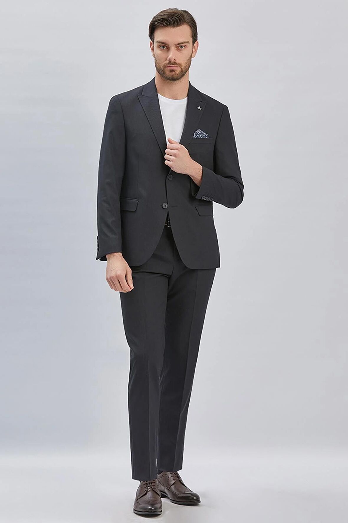 Siyah Gabardin Mono Yaka 8 Drop Comfort Fit Rahat Kesim Basic Takım Elbise 1001240006