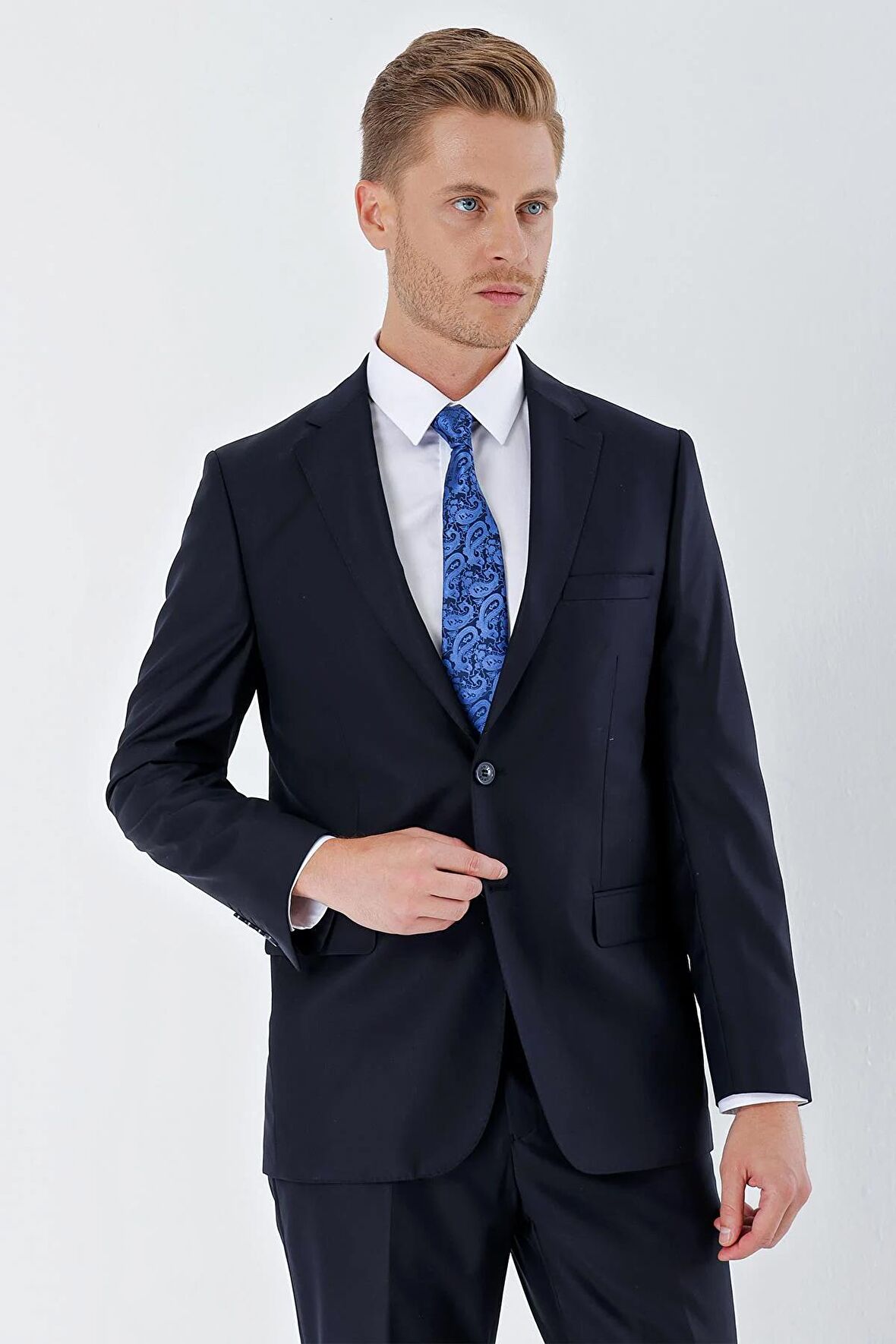 Lacivert Gabardin Mono Yaka 6 Drop Comfort Fit Rahat Kesim Basic Takım Elbise 1001240010