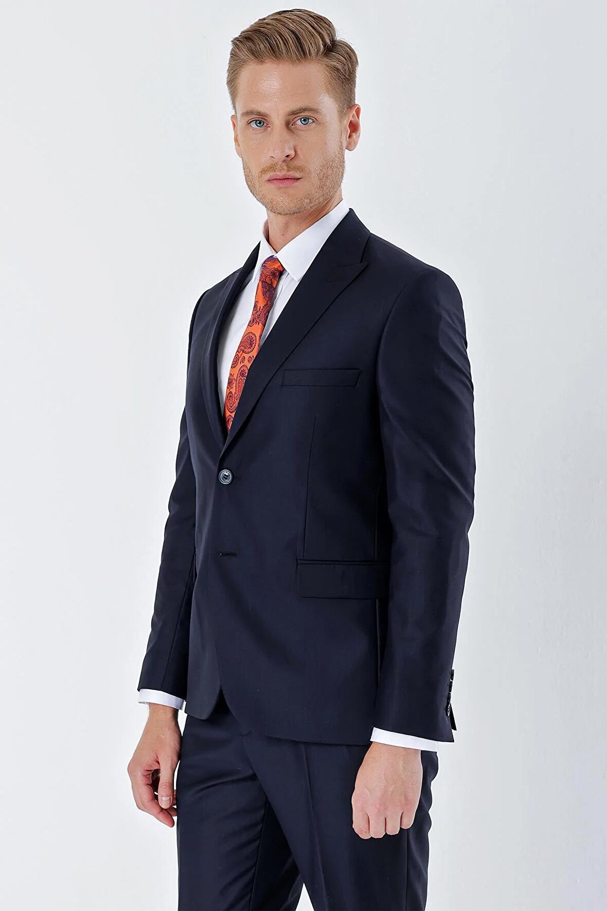 Lacivert Gabardin Kırlangıç Yaka 6 Drop Slim Fit Dar Kesim Basic Takım Elbise 1001240011