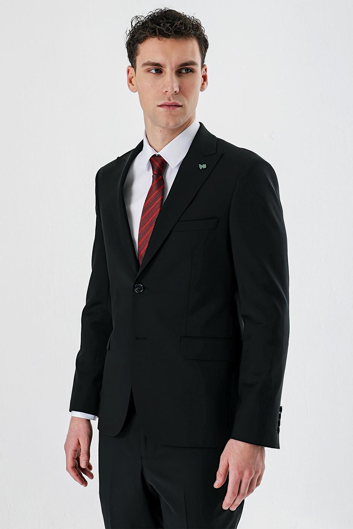 Siyah Kırlangıç Yaka Yünlü Likralı 6 Drop Slim Fit Dar Kesim Klasik Takım Elbise 1001240158