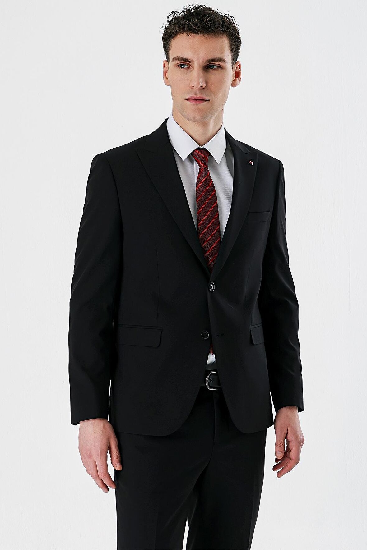 Siyah Düz Kırlangıç Yaka Likralı 6 Drop Slim Fit Dar Kesim Klasik Takım Elbise 1001240161