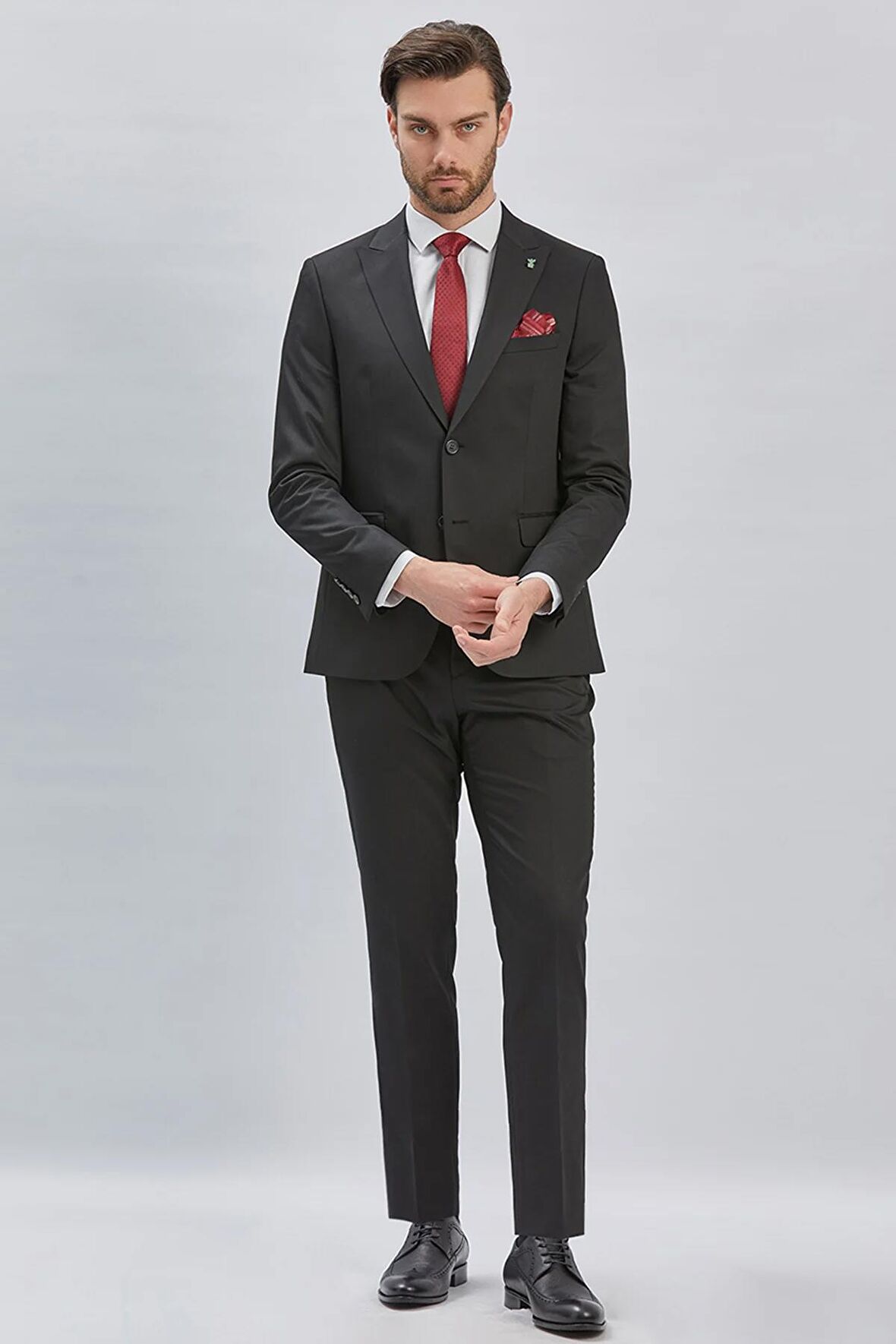 Siyah Düz Desen Kılıç Yaka 6 Drop Slim Fit Yelekli Takım Elbise 1001240173