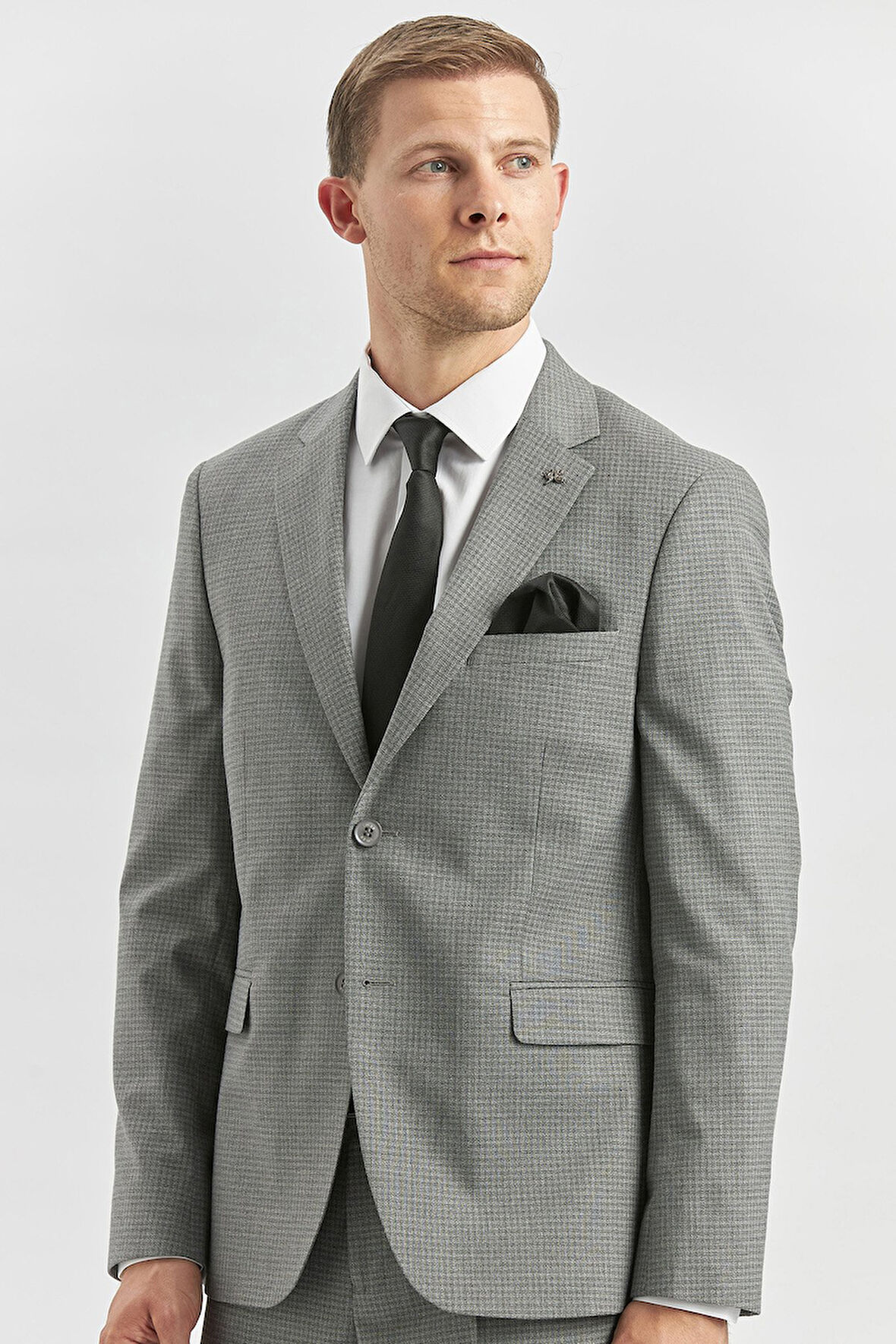 Gri Desenli Mono Yaka Astarlı 6 Drop Slim Fit Dar Kesim Takım Elbise 1001240174