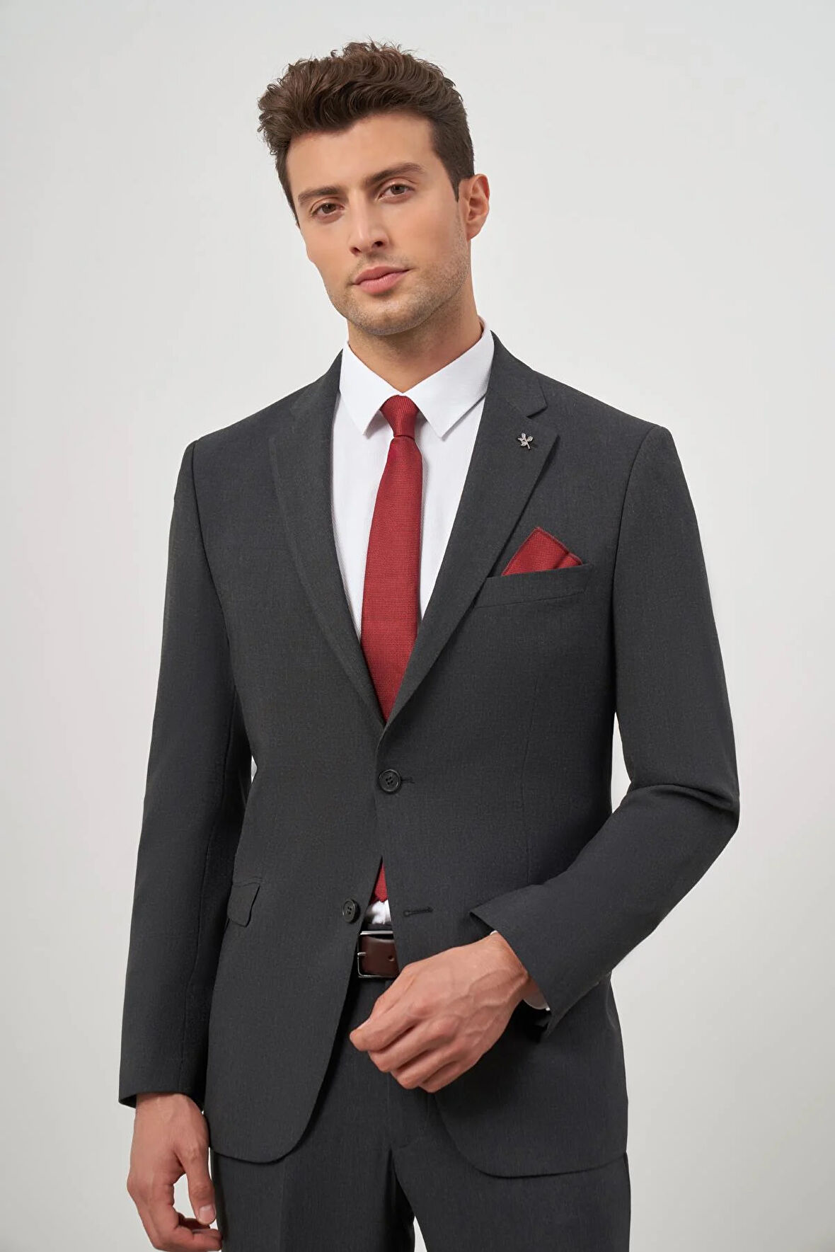 Siyah Kendinden Desenli Bez Ayağı Mono Yaka Tam Astar Tek Yırtmaç 2 Düğme 6 Drop Comfort Fit Classic Takım Elbise 1001240189