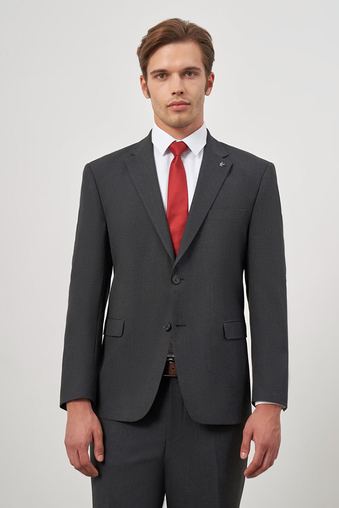 Siyah Kendinden Desenli Bez Ayağı Mono Yaka Tam Astar Tek Yırtmaç 2 Düğme 4 Drop Comfort Fit Classic Takım Elbise 1001240190