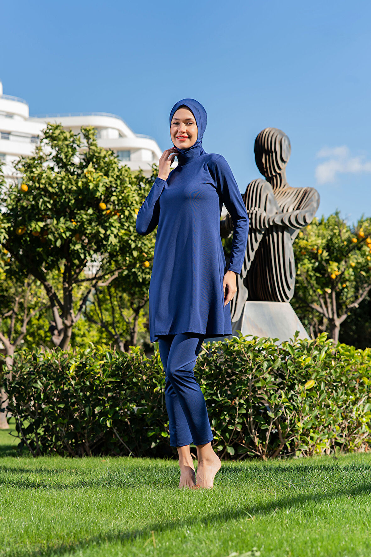 MİRATES LACİVERT BALIKÇI YAKA  MİCRO (ESNEK VE ÇABUK KURUYAN) KUMAŞ TESETTÜR MAYO