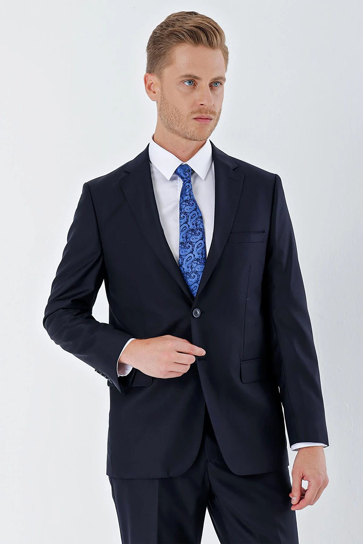 Lacivert Gabardin Mono Yaka 6 Drop Comfort Fit Rahat Kesim Basic Takım Elbise 1001245010