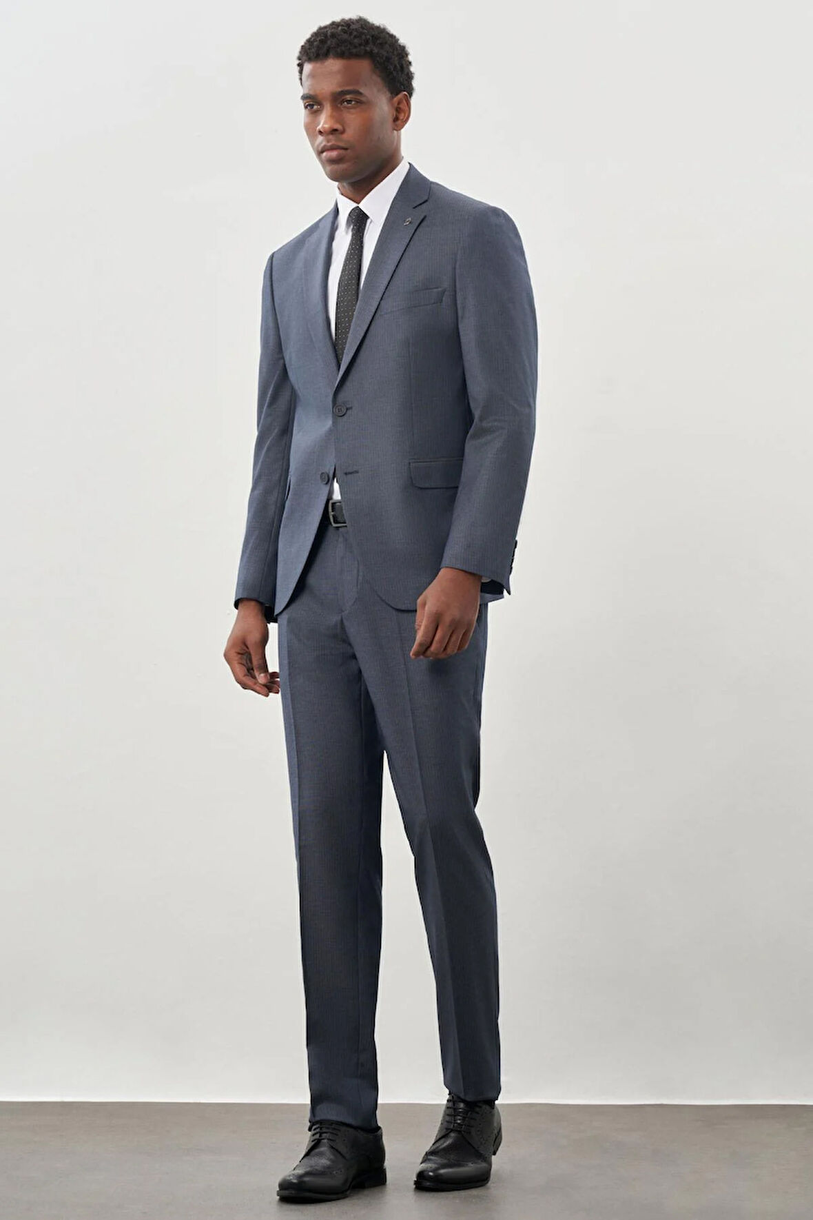 Koyu Lacivert Çizgili Desen Bez Ayağı Mono Yaka Tam Astar Çift Yırtmaç 2 Düğme 6 Drop Comfort Fit Classic Takım Elbise 1001245160