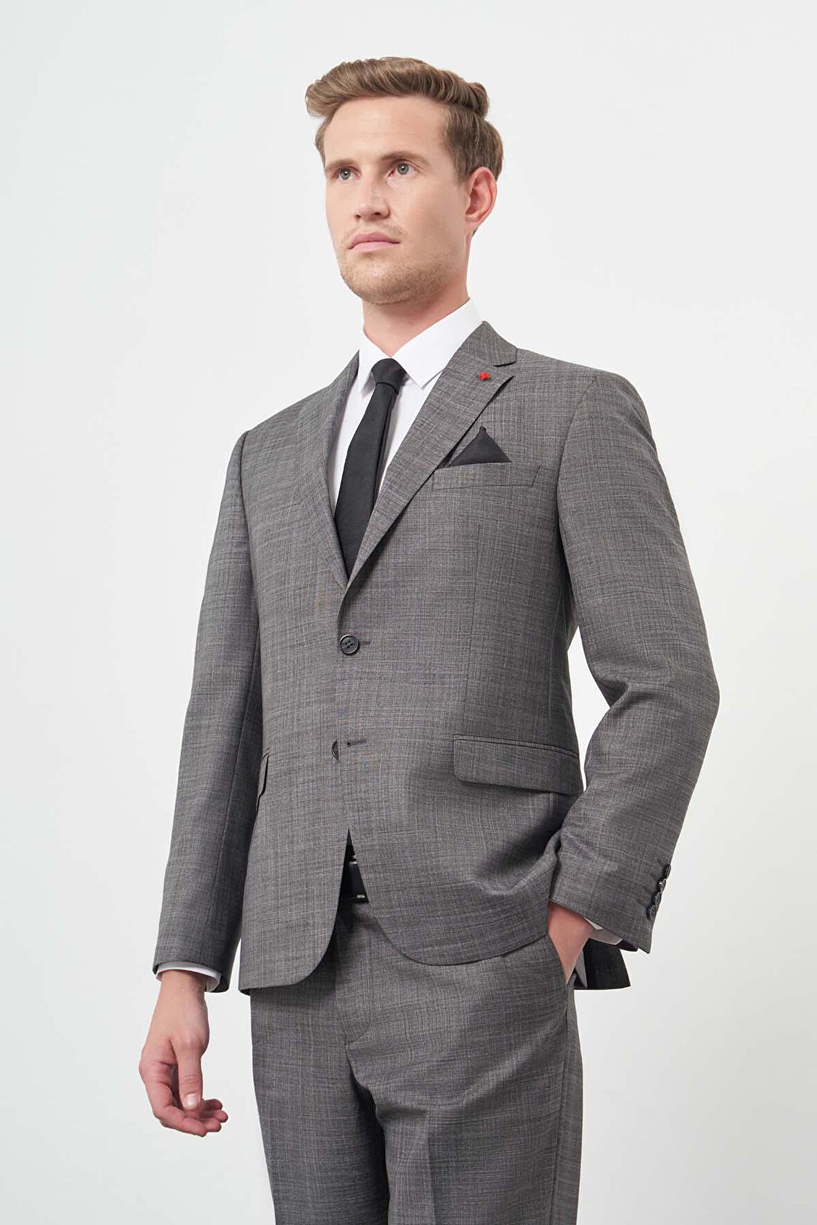 Füme Düz Flannel Mono Yaka Tam Astar Çift Yırtmaç 2 Düğme 4 Drop Comfort Fit Classic Takım Elbise 1001245163