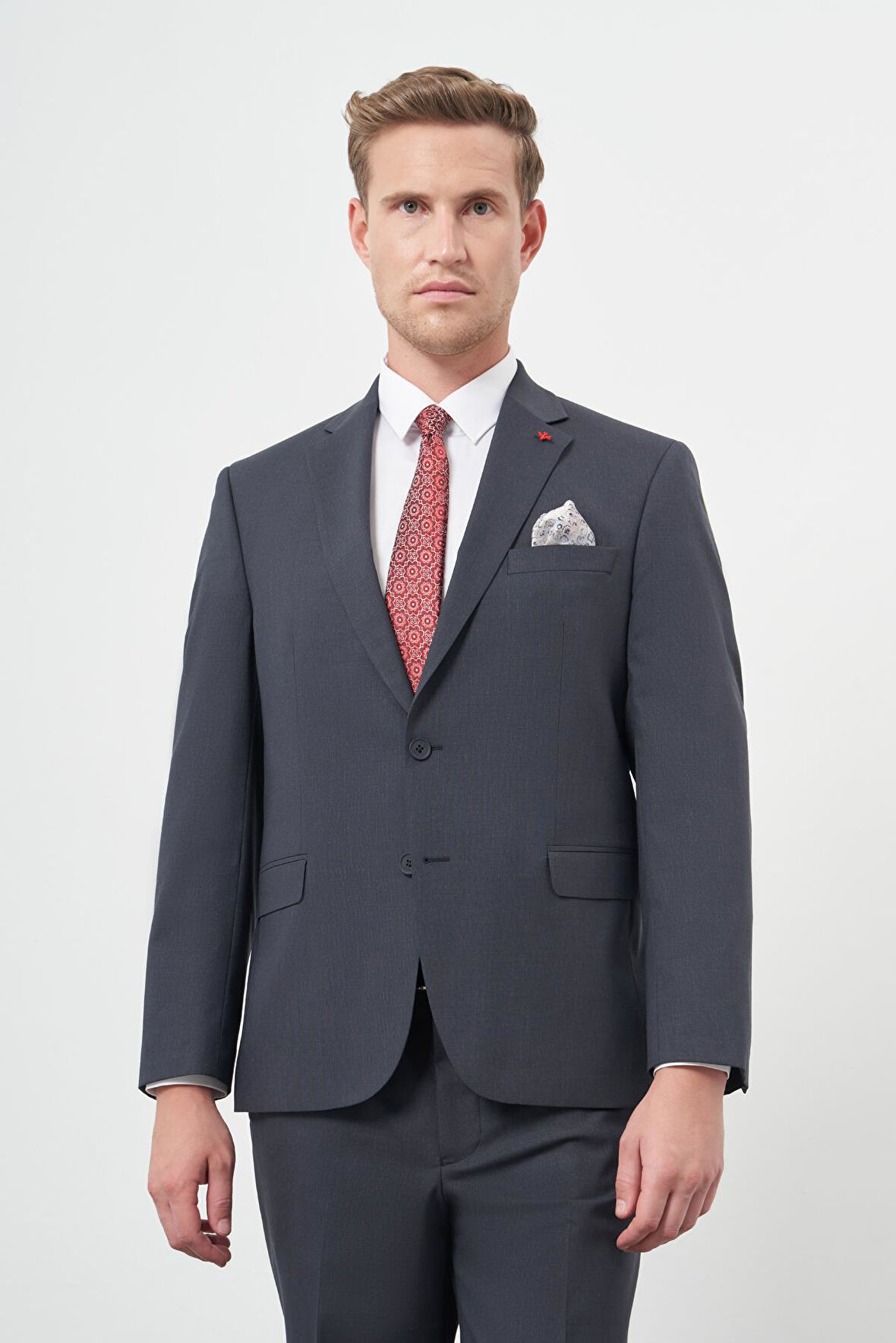 Lacivert Kendinden Desenli Bez Ayağı Mono Yaka Tam Astar Çift Yırtmaç 2 Düğme 4 Drop Comfort Fit Classic Takım Elbise 1001245168