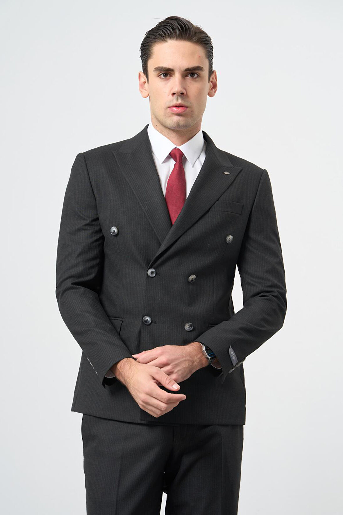 Siyah Bez Ayağı Kılıç Yaka Tam Astar Esnek 6 Drop Slim Fit Classic Takım Elbise 1001245173