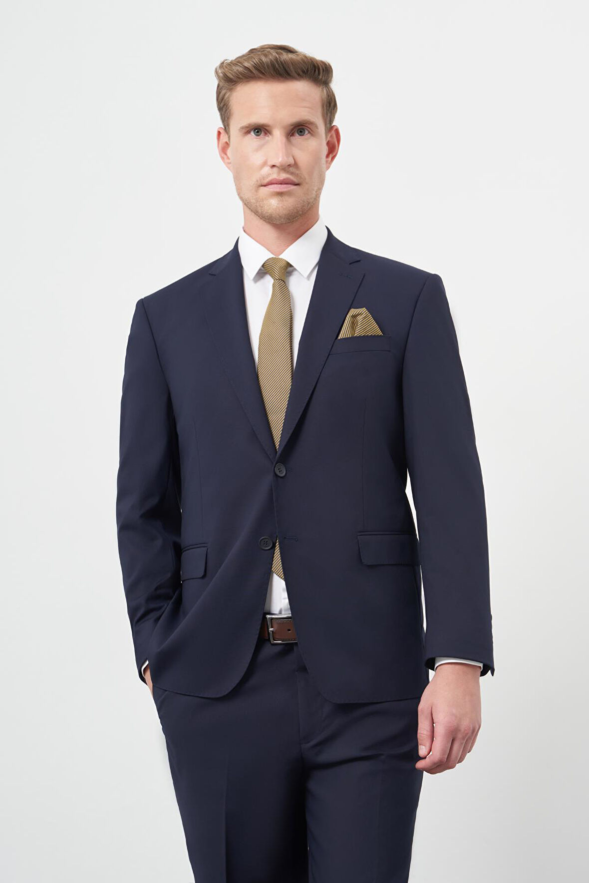 Lacivert Bez Ayağı Kılıç Yaka Tam Astar Esnek 6 Drop Slim Fit Takım Elbise 1001245309